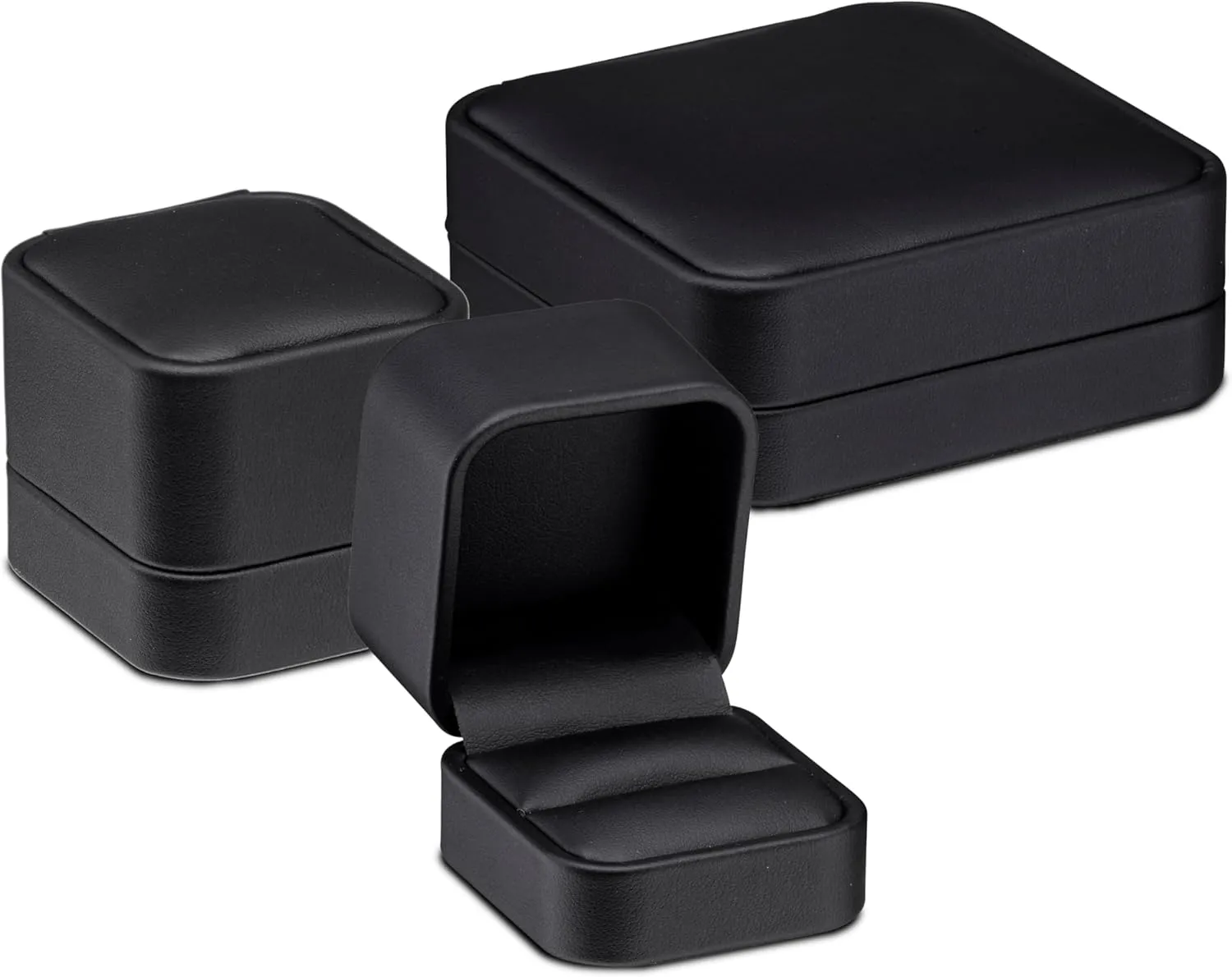 ALLURE - Rich Leatherette Ring Box, Premium Black Luxury Diamond Ring Case, Soft Velvet Interior. With Matching Black Interior Leather Ideal for Valentine's Day Proposals, Engagement, Wedding