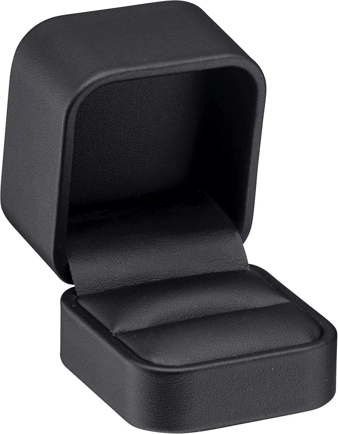 ALLURE - Rich Leatherette Ring Box, Premium Black Luxury Diamond Ring Case, Soft Velvet Interior. With Matching Black Interior Leather Ideal for Valentine's Day Proposals, Engagement, Wedding