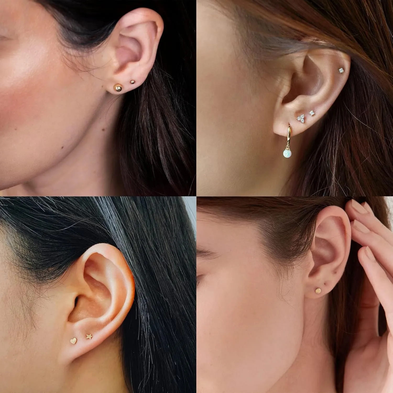BMMYE 4/6/8Pcs Sterling Silver Stud Earrings for Women Hypoallergenic Cubic Zirconia Earrings Studs Small Gold Studs Earrings for Women Gift