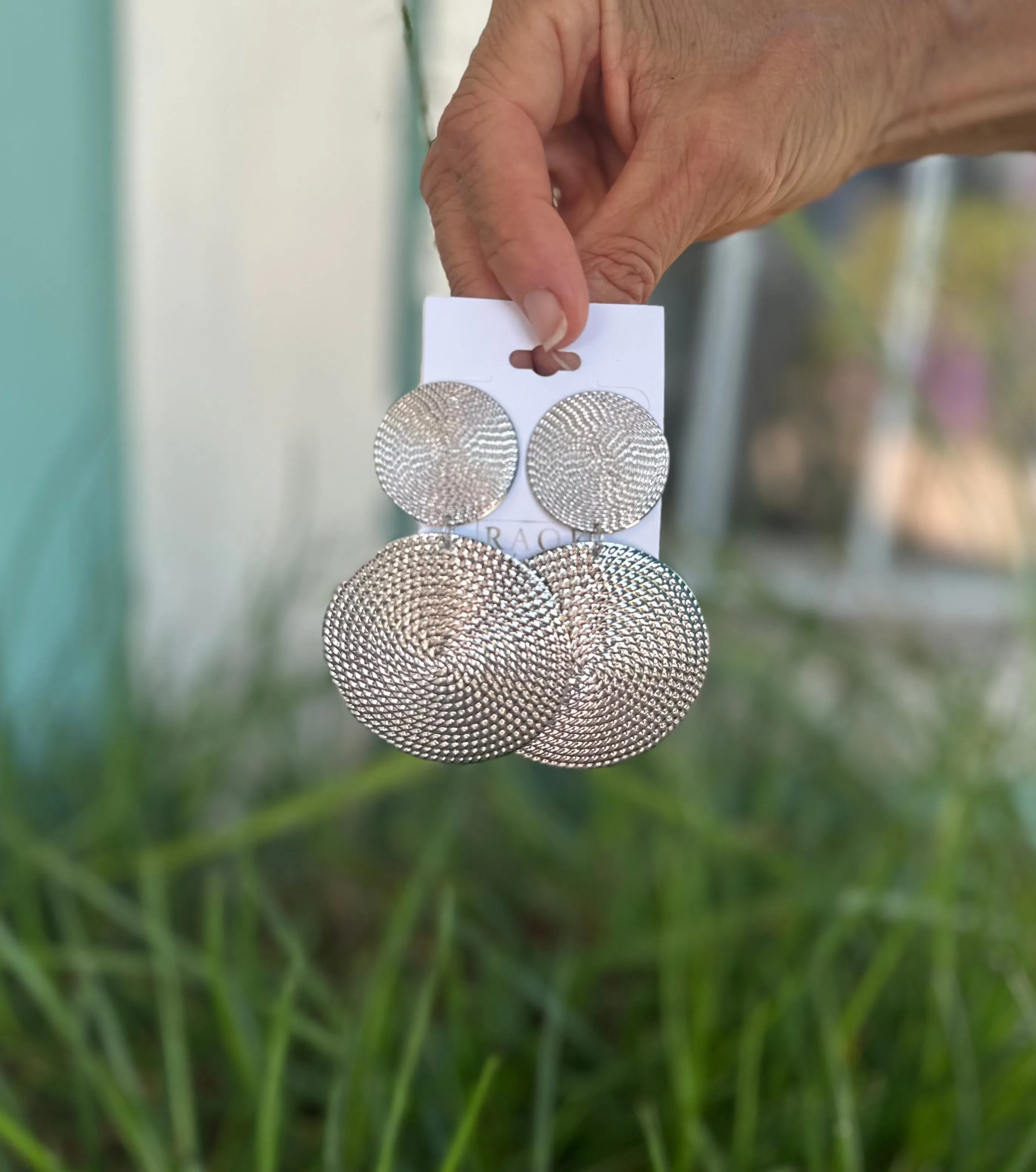 CALL ME UP TEXTURED DISC DANGLE EARRING