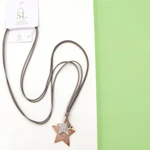 Contemporary star pendants one crystal encrusted long grey necklace