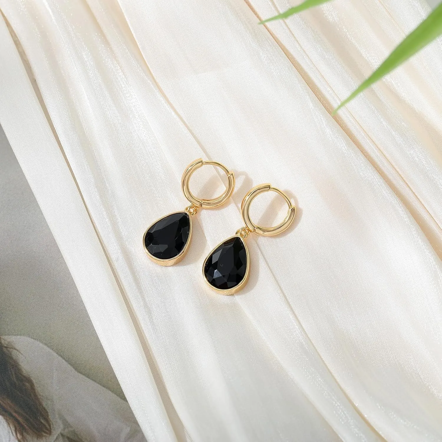 Crystals Teardrop Dangle Drop Earrings, 18K Gold Plated Hoop Earrings Zirconia Jewelry for Women Gifts