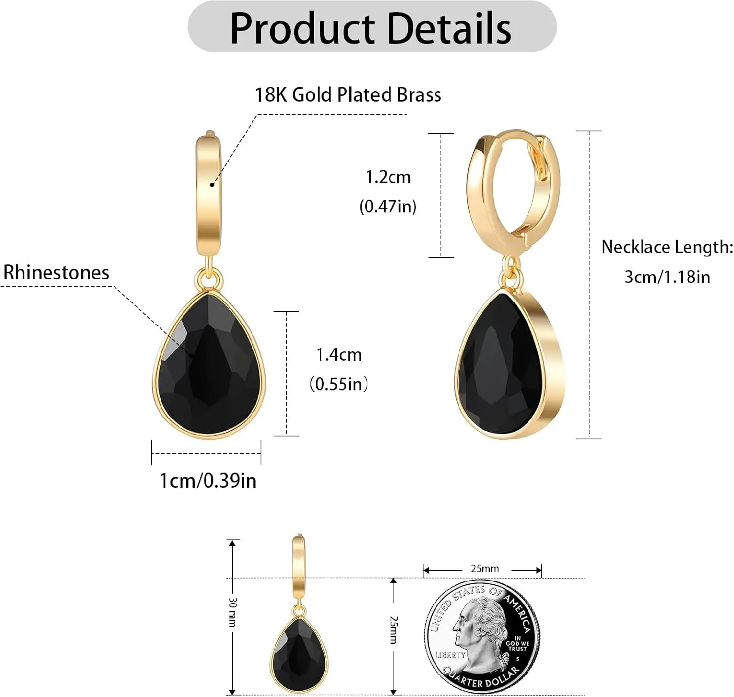 Crystals Teardrop Dangle Drop Earrings, 18K Gold Plated Hoop Earrings Zirconia Jewelry for Women Gifts