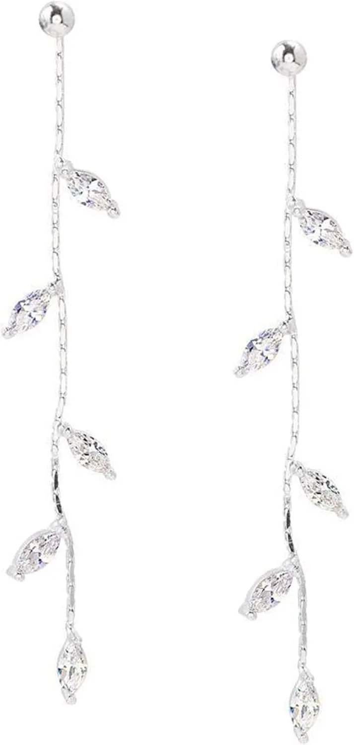 Dangle Earrings Zirconia Rhinestone Droplet Dangling Earrings for Women, Sparkling Silver Earrings Prom Party Wedding Anniversary Crystal Earrings Jewelry Gifts