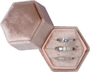 Equal Hexagon Velvet Ring Box Storage 3 Slots for Wedding Ceremony Proposal Engagement Birthday (Blush Peach)
