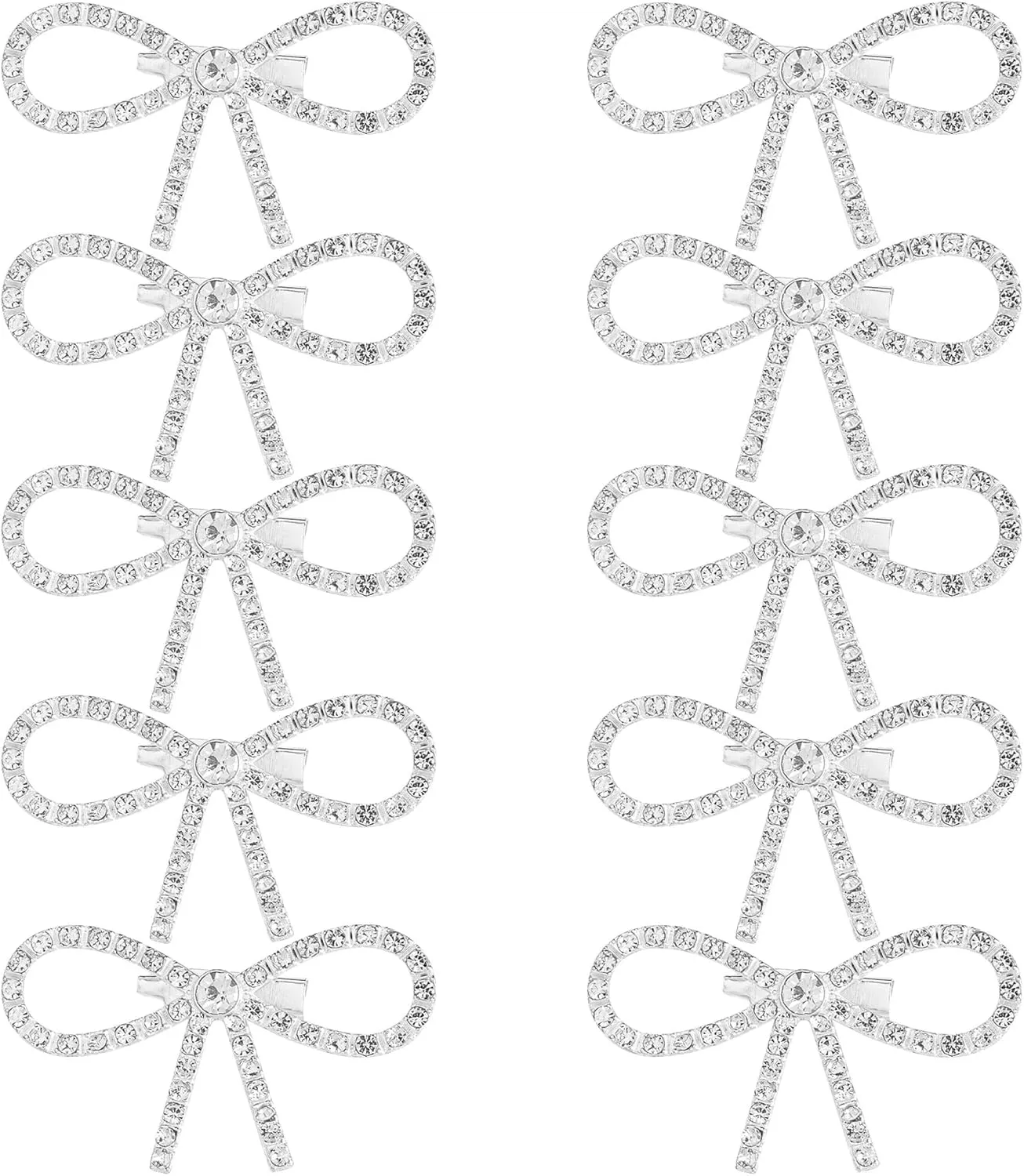 Framendino, 10 Pack Rhineston Bow Brooch Pins Crystal Elegant Bowknot Lapel Pin Suit Coat Breastpin for Women Wedding Party Silver