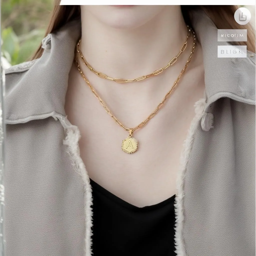 FTKV- 14K initial necklaces for women- Cute Hexagonal Letters initial Women's Necklace- Gold Multi Layers Necklace- Women's Jewellery Gifts