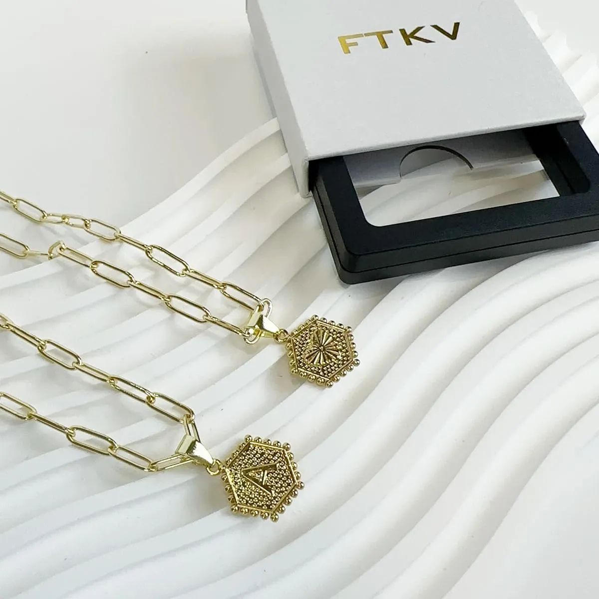 FTKV- 14K initial necklaces for women- Cute Hexagonal Letters initial Women's Necklace- Gold Multi Layers Necklace- Women's Jewellery Gifts