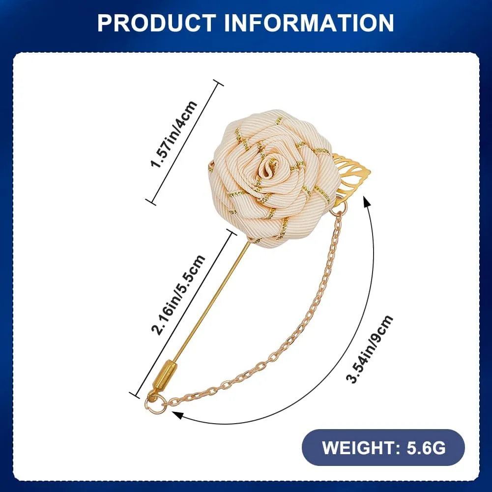 GORGECRAFT Rose Brooch Lapel Pin Wedding Flower Brooches with Gold Hanging Tassel Chain Handmade Brooch Suit Stud Collar