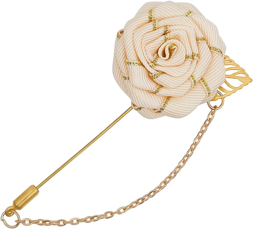 GORGECRAFT Rose Brooch Lapel Pin Wedding Flower Brooches with Gold Hanging Tassel Chain Handmade Brooch Suit Stud Collar