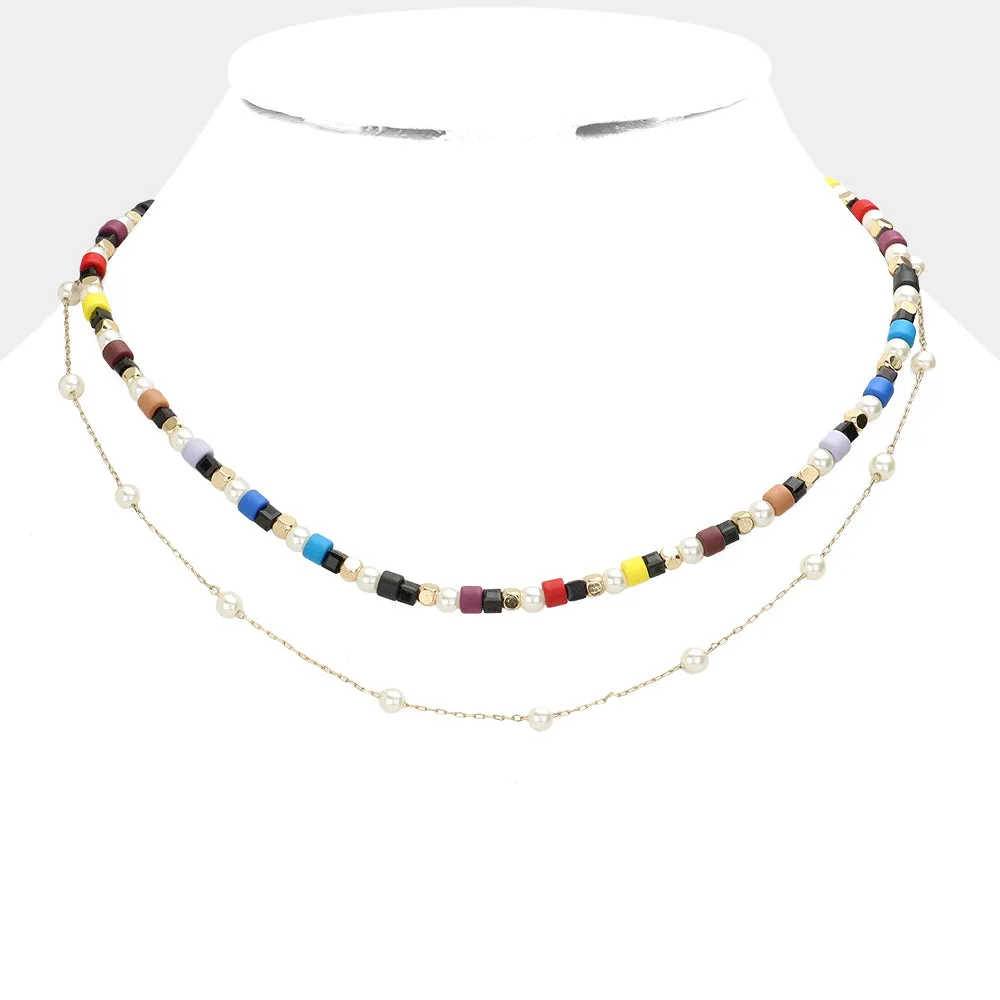 iLLASPARKZ Colorful Bead Pearl Layered Necklace