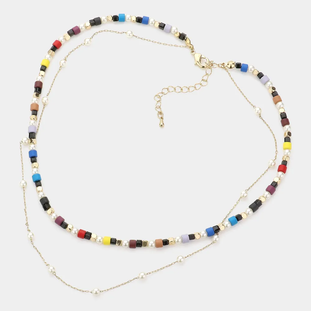 iLLASPARKZ Colorful Bead Pearl Layered Necklace
