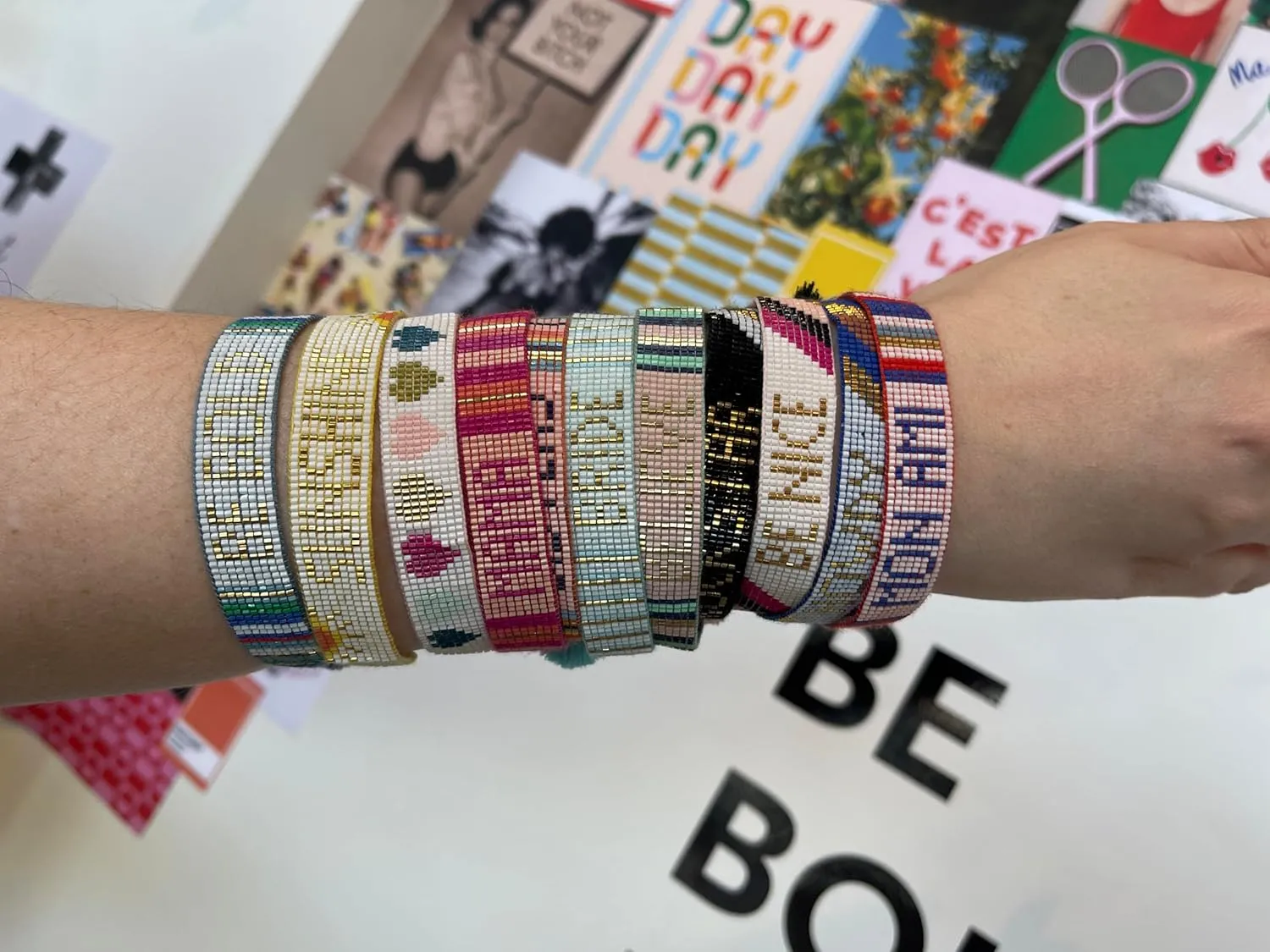 INK   ALLOY Beaded Boho Bracelets, Gabby Word Bracelet, Sliding Knot Wristband Friendship Bracelets, Handmade Jewelry for the Modern Bohemian, 5.25"-8.25" Adjustable Band, .5" W