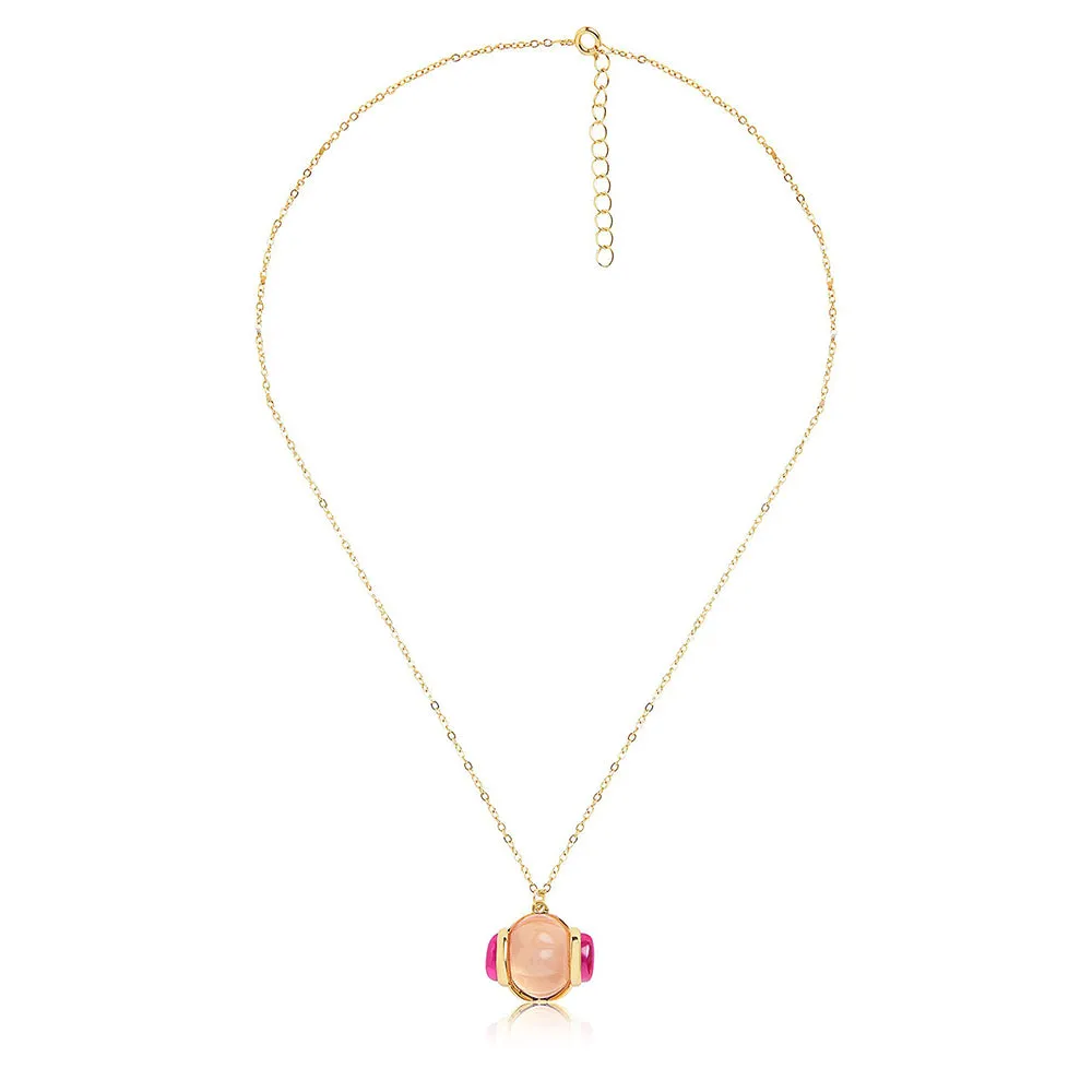 Isharya Pink Tourmaline Pendant in 18Kt Gold Plated Necklace