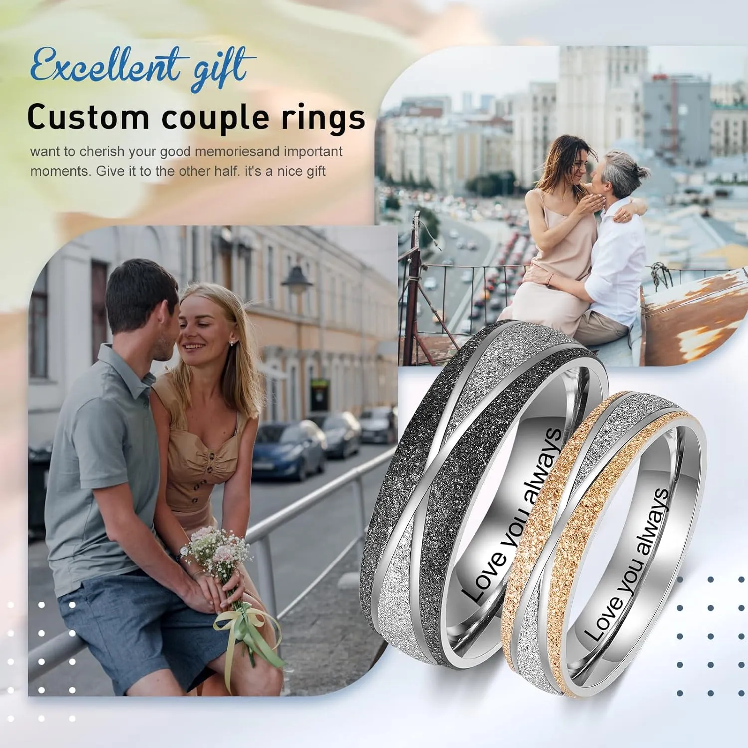 JewelOra Personalized Matching Rings for Couples, Custom Engraved Name Engagement Ring Sets for Men and Women Promise Wedding Bands Sets for Anniversary Valentines Day