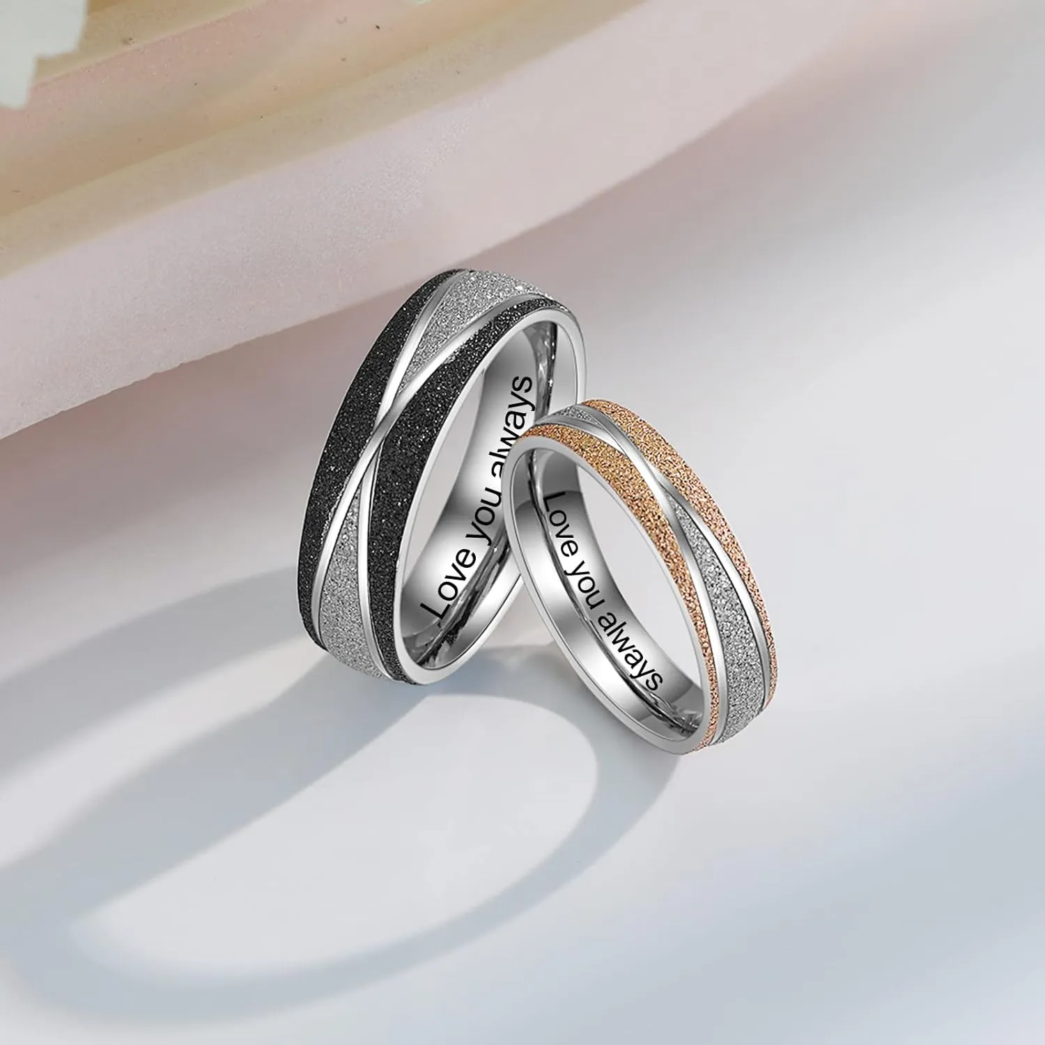 JewelOra Personalized Matching Rings for Couples, Custom Engraved Name Engagement Ring Sets for Men and Women Promise Wedding Bands Sets for Anniversary Valentines Day