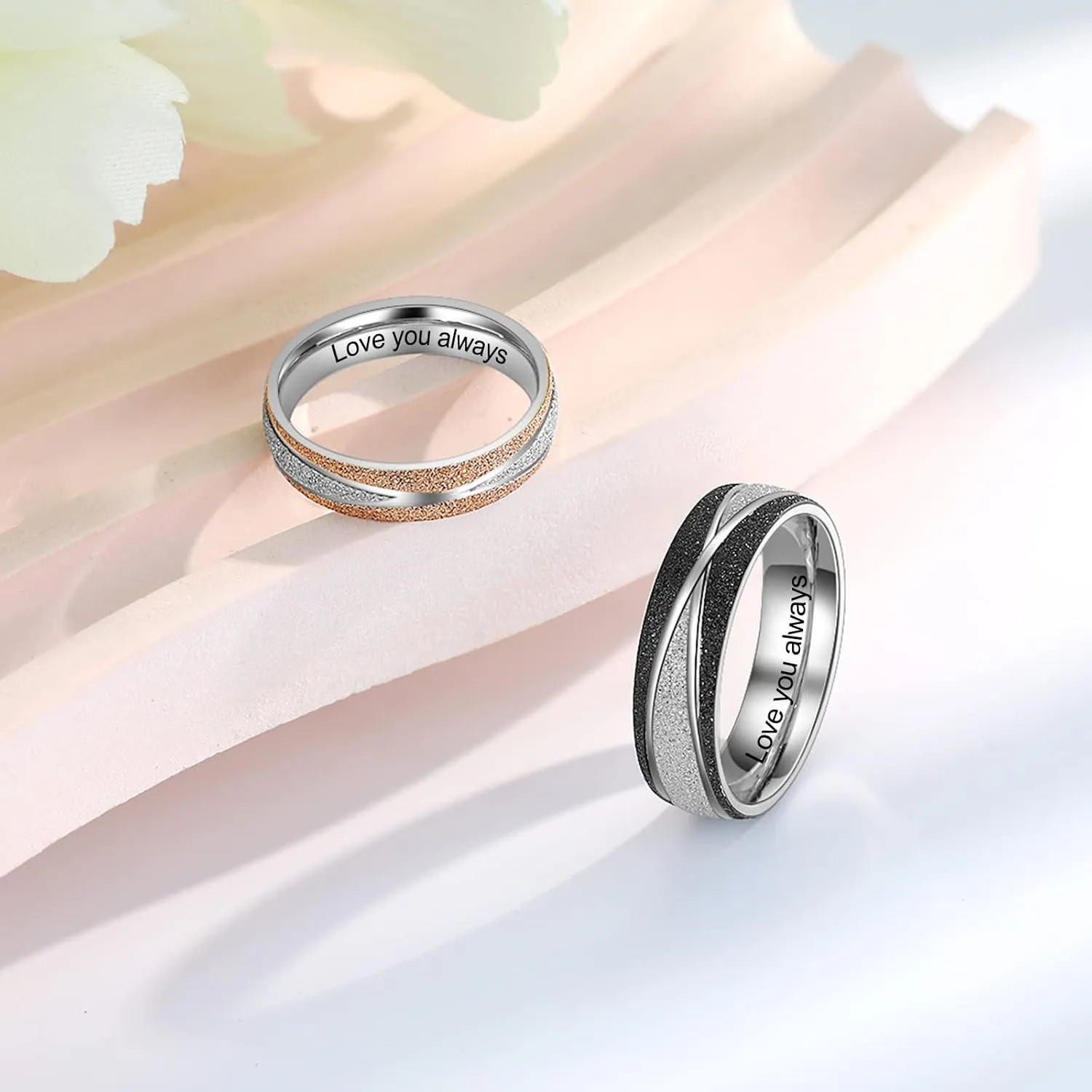 JewelOra Personalized Matching Rings for Couples, Custom Engraved Name Engagement Ring Sets for Men and Women Promise Wedding Bands Sets for Anniversary Valentines Day