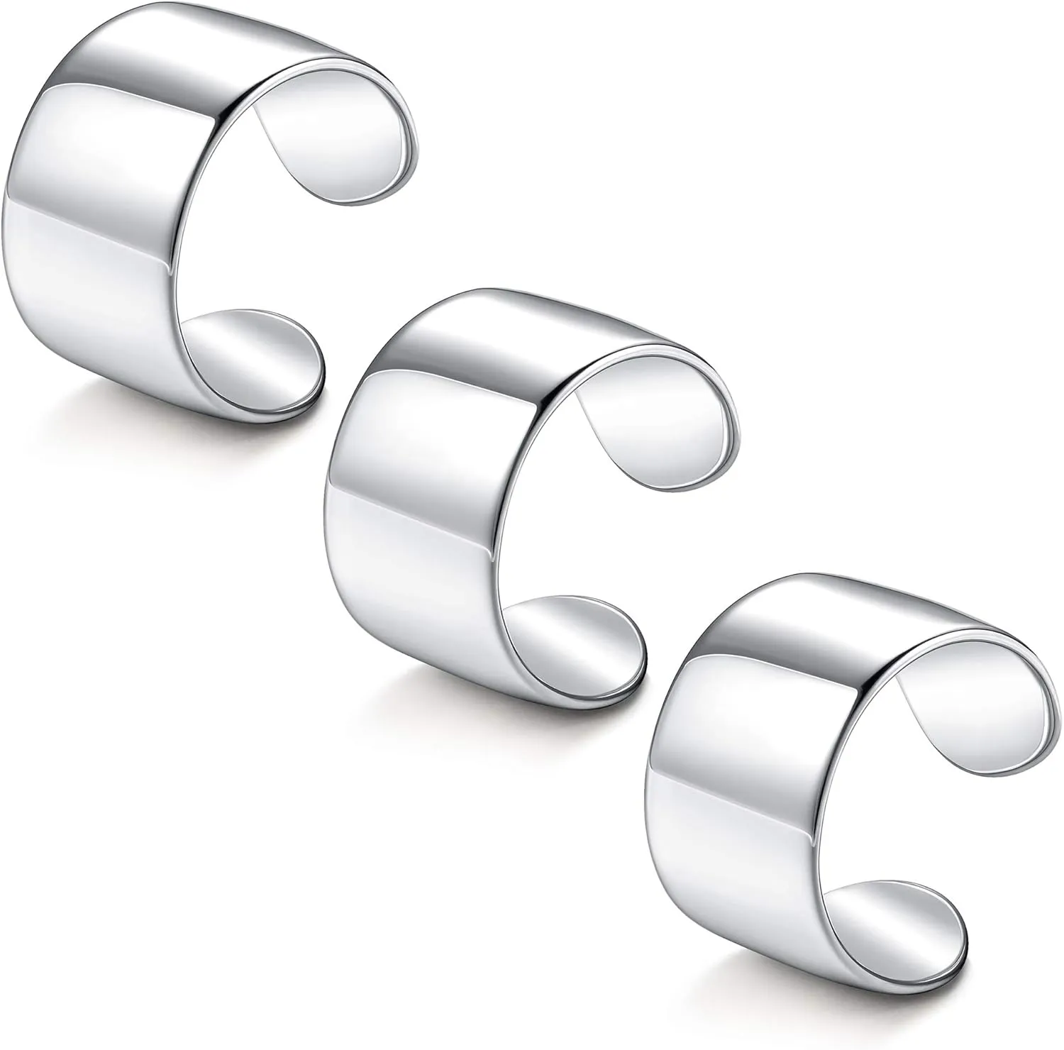 JOERICA 3PCS Adjustable Band Rings for Women Men Open Cuff Knuckle Rings Flat Plain Wide Band Ring Set