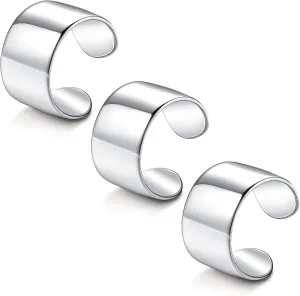 JOERICA 3PCS Adjustable Band Rings for Women Men Open Cuff Knuckle Rings Flat Plain Wide Band Ring Set