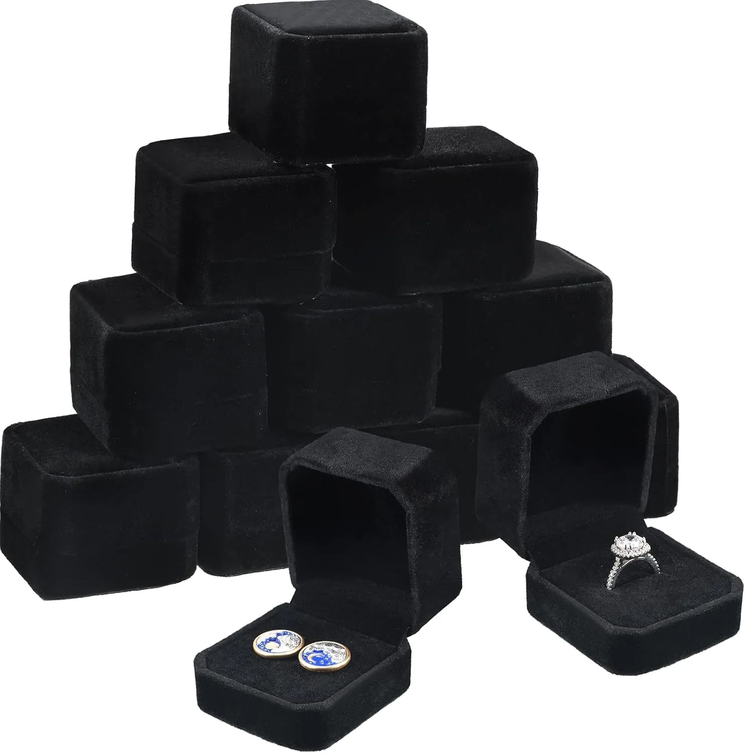 Junkin 24 Pieces Velvet Ring Box Earring Jewelry Display Box Ring Case for Wedding Engagement Birthday Proposal and Anniversary(Black)