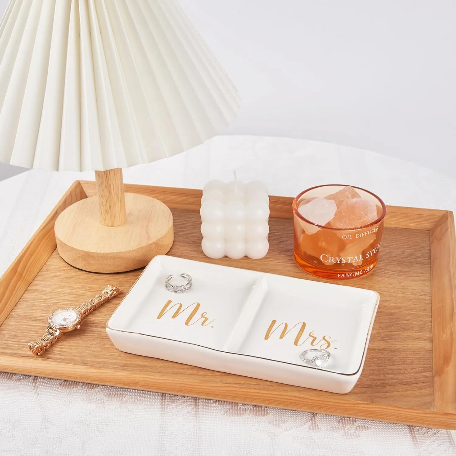Mr. & Mrs. Ring Dish Engagement Wedding Ring Holder Gift for Future Mrs. / Newlywed - Her Engagement Wedding Gifts for Newly Engaged Couples Bridal Shower Gifts for Bride to be