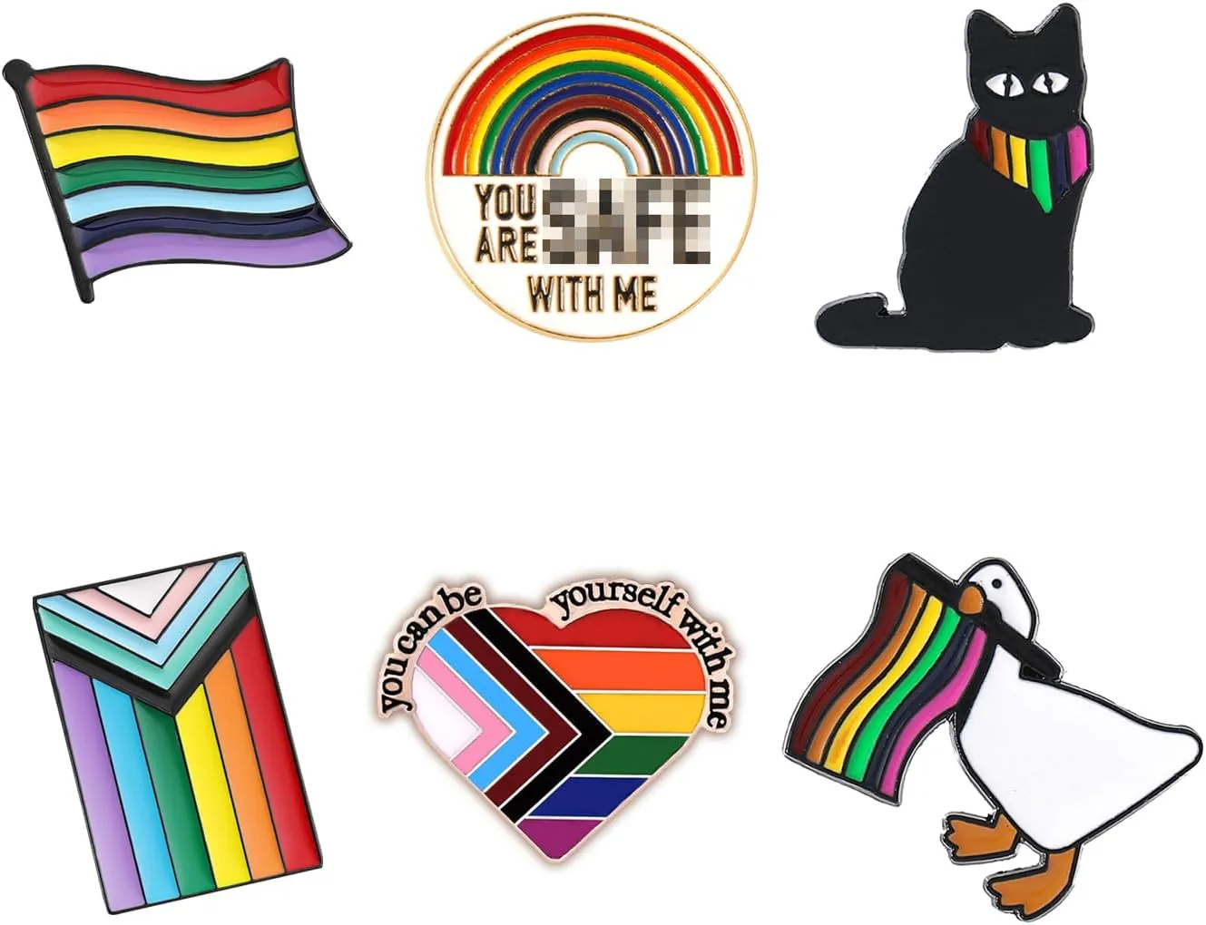 Pride Pins 6PCS Pride Ally Flag Button Rainbow Pins You are Safe with Me Pin Rainbow Brooches Pin for Ties,Suit Lapels,Jackets,Shirts,Funny Badge Jewelry Gift