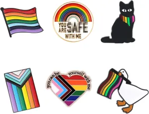 Pride Pins 6PCS Pride Ally Flag Button Rainbow Pins You are Safe with Me Pin Rainbow Brooches Pin for Ties,Suit Lapels,Jackets,Shirts,Funny Badge Jewelry Gift