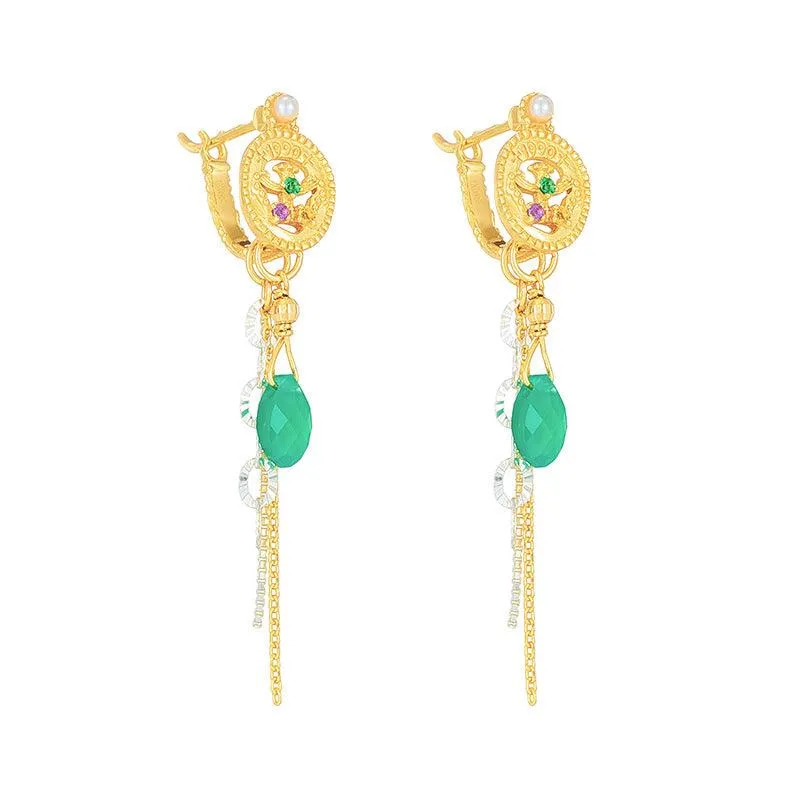 S925 Sterling Silver Green Chalcedony Earrings