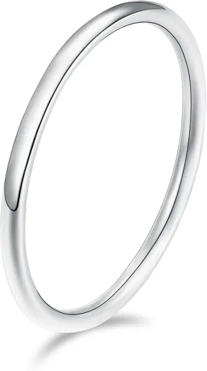 SHINYSO 925 Sterling Silver Rings for Women Thin Stacking Wedding Band Rings High Polish Plain Dome Rings Comfort Fit Size 4-10