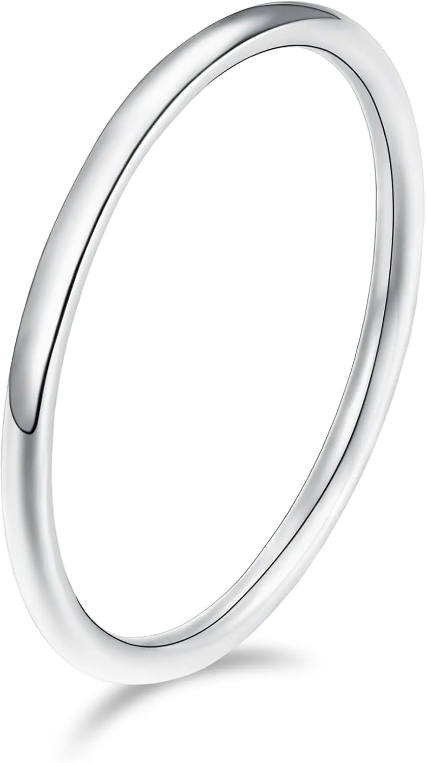 SHINYSO 925 Sterling Silver Rings for Women Thin Stacking Wedding Band Rings High Polish Plain Dome Rings Comfort Fit Size 4-10
