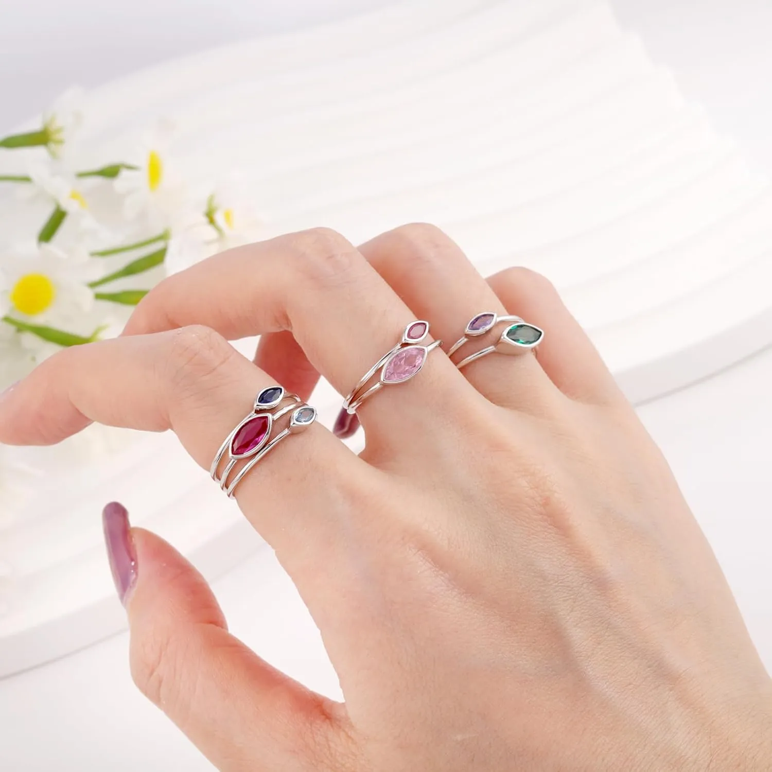 Stackable Birthstone Ring for Mother - 925 sterling silver 12 Month Birthstone Ring Mother Daughter Rings Mothers Day Stackable Birthstone Jewelry Gifts for Women