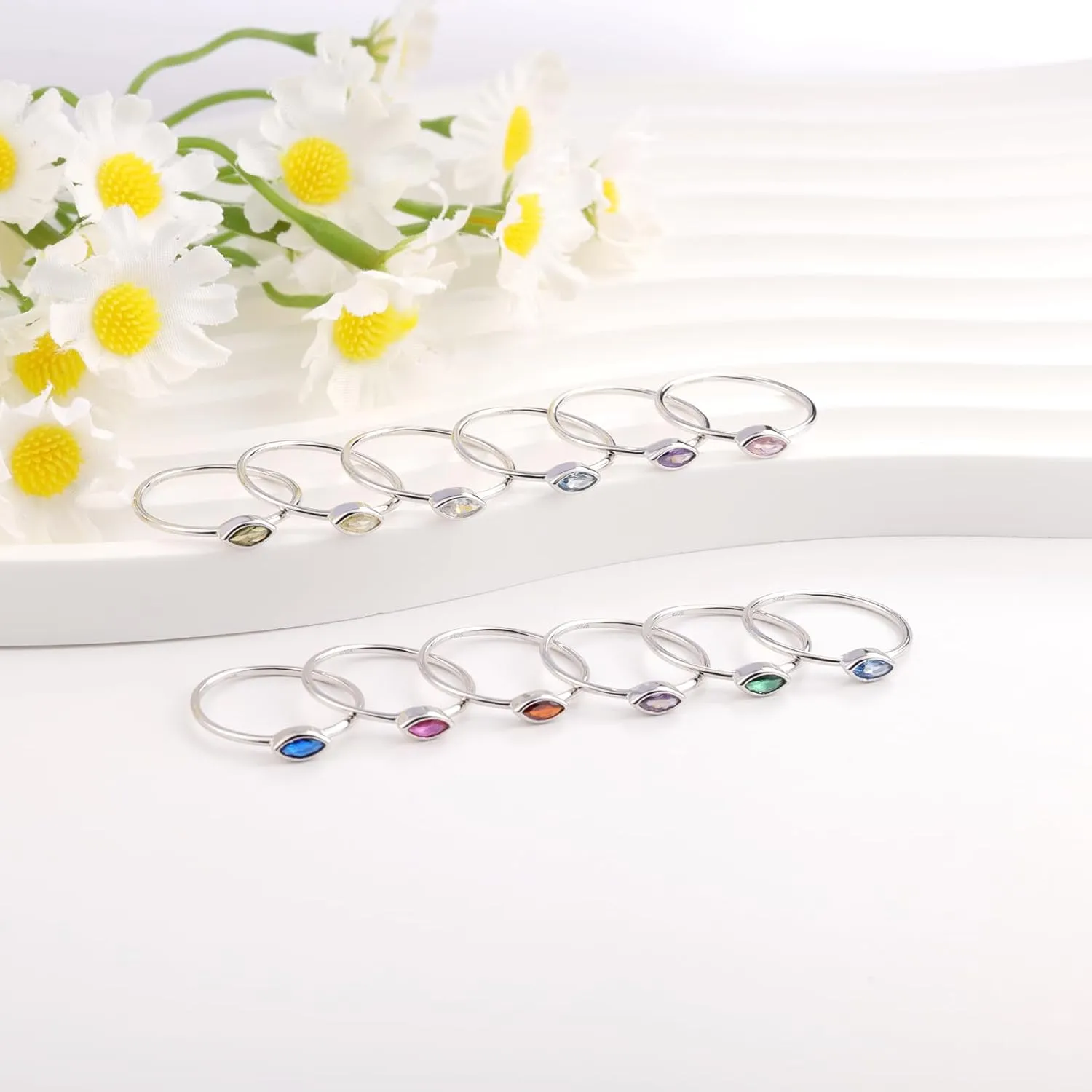 Stackable Birthstone Ring for Mother - 925 sterling silver 12 Month Birthstone Ring Mother Daughter Rings Mothers Day Stackable Birthstone Jewelry Gifts for Women