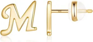 Sterling Silver Stud Earrings, 925 Sterling Silver Initial Stud Earrings Gold Plated Hypoallergenic Earrings for Women Sensitive Ears