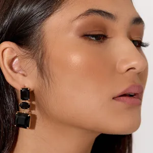 Trio Jewelled Drop Earrings (Black)