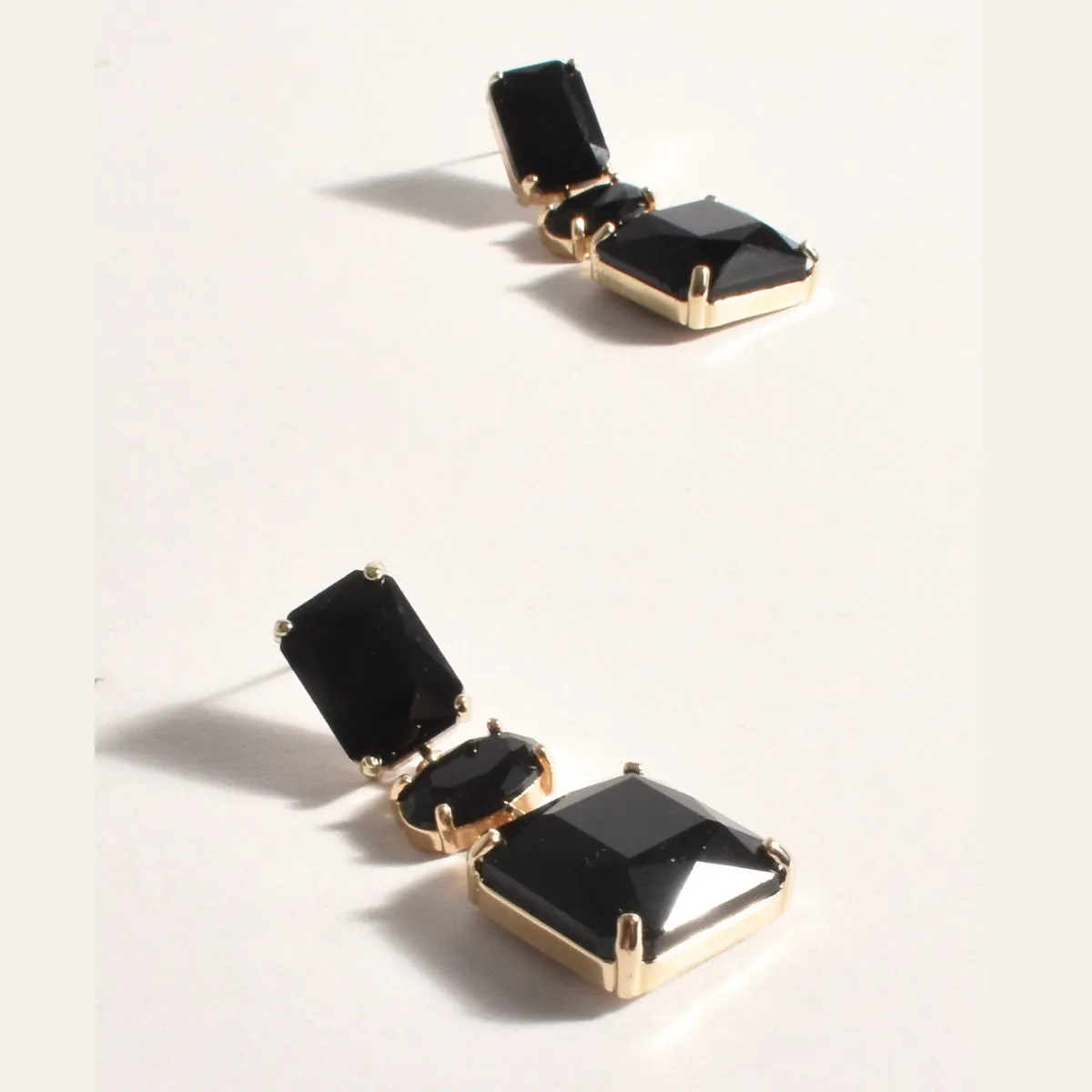 Trio Jewelled Drop Earrings (Black)