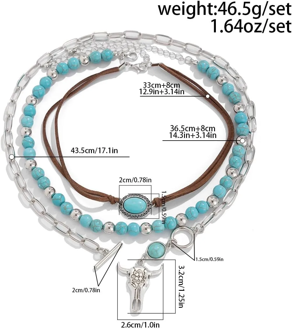Western Necklaces for Women Turquoise Beaded Layered Chain Necklaces Boho Cowgirl Hat Boots Pendant Western Necklace Country Concert Cowgirl Dresses Accessories