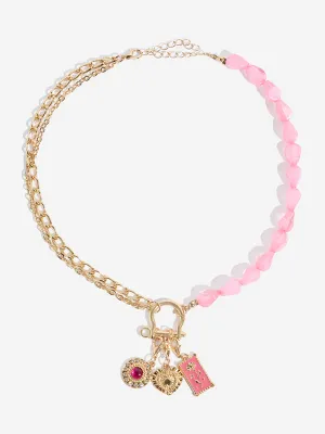 Westside Accessories Pink Beaded Multi Charm Necklace