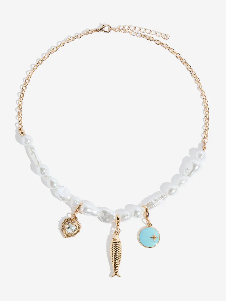 Westside Accessories White Pearl Multi Charm Necklace