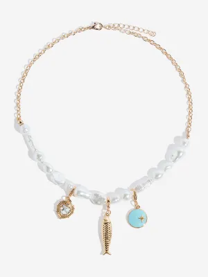 Westside Accessories White Pearl Multi Charm Necklace