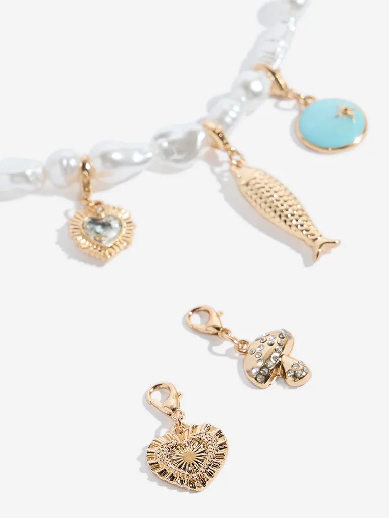 Westside Accessories White Pearl Multi Charm Necklace