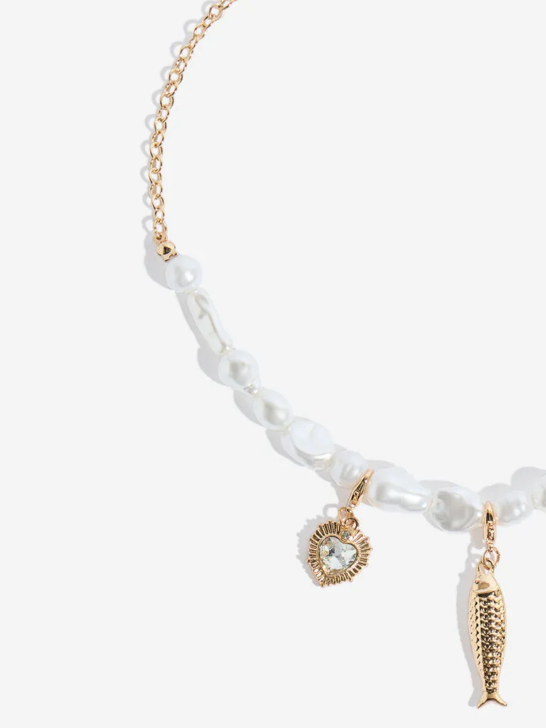 Westside Accessories White Pearl Multi Charm Necklace