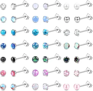 YADOCA 21 Pairs Hypoallergenic Surgical Steel Stud Earrings for Women Men Tiny Small CZ Opal Moonstone Turquoise Earrings Studs Set Piercing Jewelry